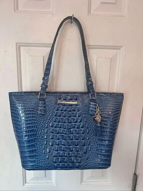 Brahmin Medium Asher Croc Embossed Leather Tote blue